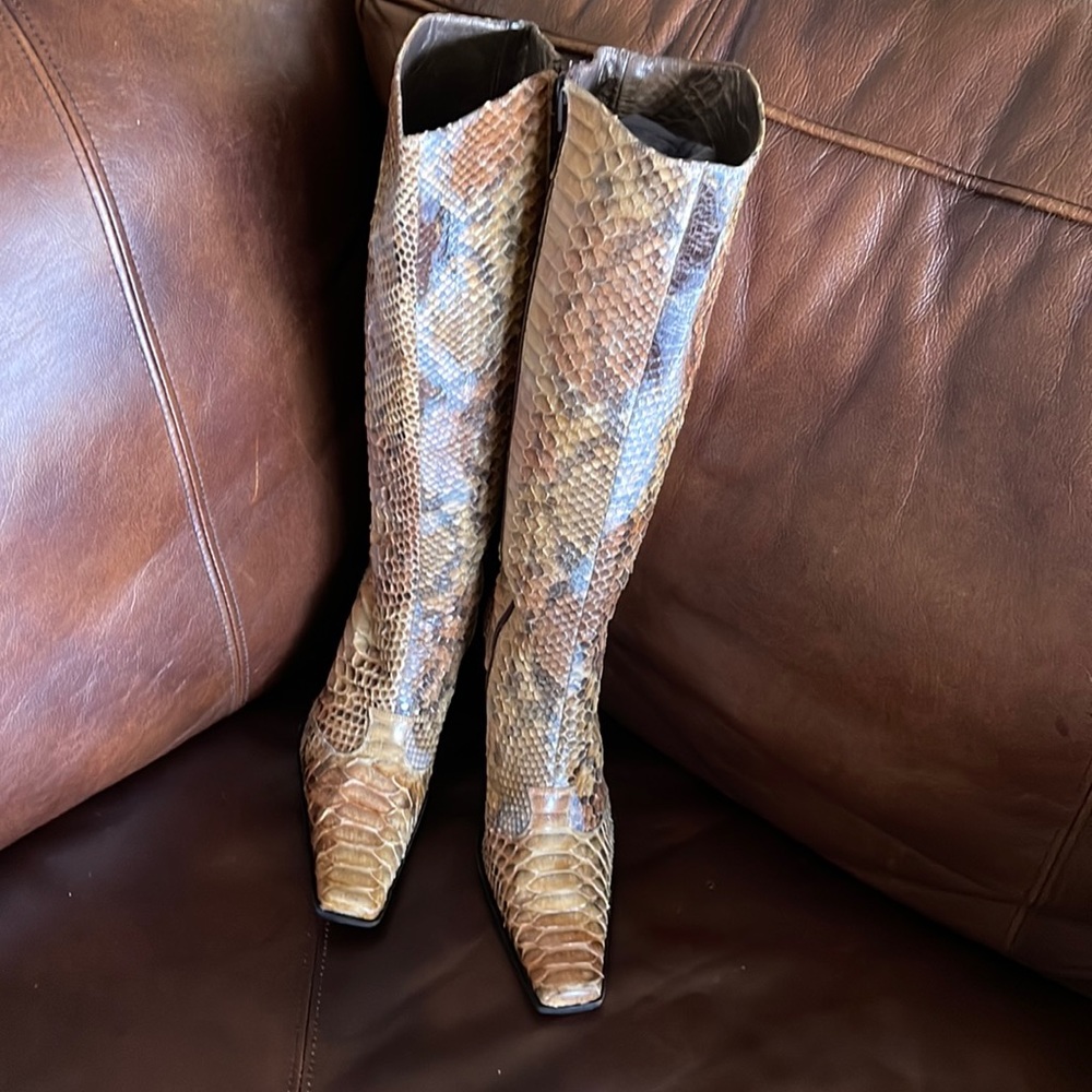 Gold/ Tan color PYTHON BOOT with shades of gray and dark brown.